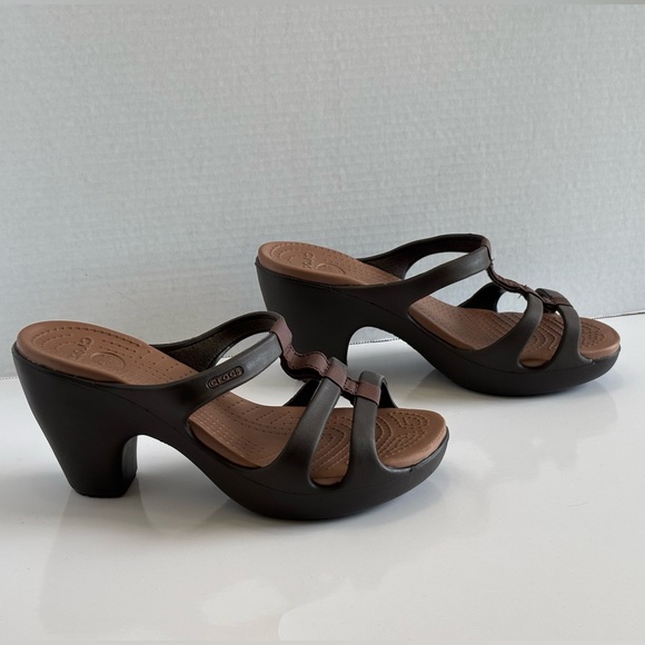 Crocs Cyprus Slip On Platform High Heels Women's Size 8 Brown Strappy Sandals - Picture 14 of 16